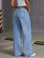 Jean Mom Femme Décontracté Ample Taille Haute Large Respirant en Denim Longueur Ras du Sol Été Automne Printemps