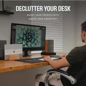 Rắn sồi có thể điều chỉnh bằng gỗ dọc máy tính xách tay đứng bàn máy tính xách tay chủ lưu trữ giá - Product Image 5