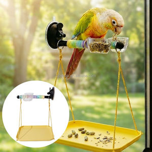 Perchoir pour oiseaux de fenêtre avec bac à déjections et double mangeoire, balançoire stable pour perroquets avec ventouse pour la collecte des excréments - Product Image 1