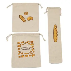 Diskon besar tas roti terlaris lintas batas dapat digunakan kembali tas tali serut Baguette Prancis tas roti katun kanvas