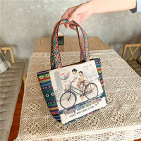 Cetak Digital kanvas katun wanita harian Bohemian Tribal Aztec cetak belanja pantai kasual tas jinjing Boho dengan Logo kustom