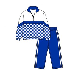 เสื้อสเวตเชิ้ตสีส้มลายตารางหมากรุกแบบครึ่งซิปสำหรับเด็กวัยหัดเดิน กางเกงขายาวลายทาง ชุดลำลองสำหรับเด็กผู้ชายและเด็กผู้หญิงสำหรับใส่เล่นกีฬาในชีวิตประจำวัน - Product Image 3