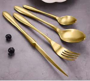 餐厅餐具奢华优质金铜套装餐具电镀黑色不锈钢餐桌刀叉勺小勺