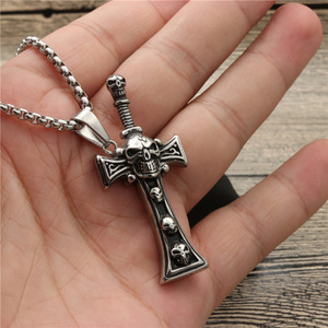 Skull <b>Cross</b> Pendant Necklace Zinc Alloy Unisex Gift Jewelry Fashionable Design - Product Image 3