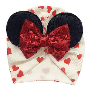 Vente en gros de chapeau bébé souris à pois Turban indien pour fille avec nœud papillon à paillettes pour bébé Cartoon <span class=keywords><strong>Mickey</strong></span> Heart Christmas Checker Hat - Product Image 2