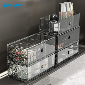 <span class=keywords><strong>Boîte</strong></span> de rangement étroite transparente avec miroir, organiseur de cosmétiques, support à rouges à lèvres en plastique PET avec texture ondulée effet eau - Product Image 5