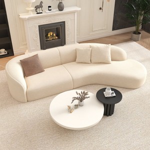 Divano a Tre Posti in Tessuto di Lana d'Agnello Color Crema, Moderno e Minimalista, Curvo, per Reception, Salotti e Hall di Hotel - Product Image 4