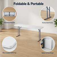 Table pliante rectangulaire en plastique HDPE, légère, pour réunions en plein air, portable, pliable, table de jardin, table de réception blanche