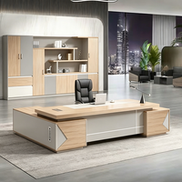 Escritorio Ejecutivo Moderno de Lujo con Almacenamiento, Escritorio Gerencial en Forma de L de Madera con Gabinete Lateral Blanco para Jefe
