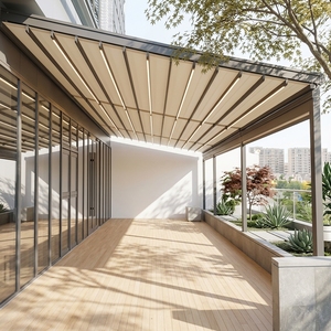 Toldo Retráctil de Aluminio y PVC de Grado Comercial, Moderno y de Lujo, Motorizado con Control Remoto, Resistente al Viento, para Restaurantes - Product Image 4