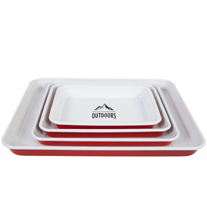 42cm Restaurant Enamelware Roasting Pan Classic Rectangular Personalized logo Enamel <strong>Hamburger</strong> Serve <strong>Baking</strong> Tray with Black Rim - Product Image 4