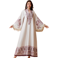 Robe musulmane élégante et luxueuse sur mesure, longueur cheville, en polyester respirant, à motif floral, col en V, manches longues, coupe ample, idéale pour l'été