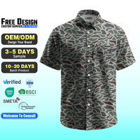 Op maat bedrukt sublimatie shirt met UPF 50, vintage eenden camouflage, korte mouwen, knoopsluiting, sneldrogend, 4-weg stretch, casual werkshirt