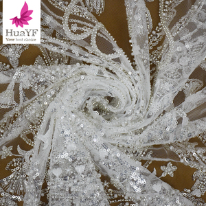 新しい到着フランスの女性のウェディングドレススパンコール付きビーズブライダルレース生地卸売価格HY2009-1 - Product Image 5