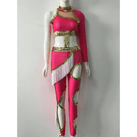 Paillettes Fringe Brillant Majorette Concours Uniformes Une Pièce Leggings Dancewear Rose Cheerlead Majorett Uniforme pour Enfants Filles