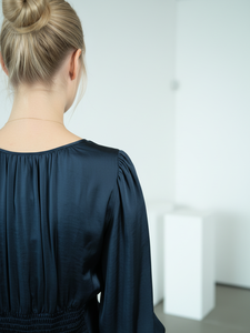 שרוול פנס 3/4 סאטן המותניים-שמלה אלגנטית מקסי אלגנטי - Product Image 6