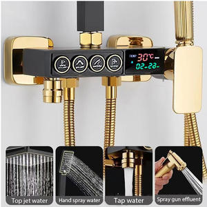 Set Pancuran mewah baja tahan karat dipoles, keran termostatik, pipa semprot lembut untuk pemanas air kamar mandi rumah Yuba - Product Image 2