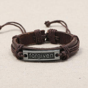 Moda Vintage Retro perdonado encanto pulsera hecha a mano de cuero marrón brazalete de carta pulsera mujeres hombres regalo de la joyería - Product Image 2