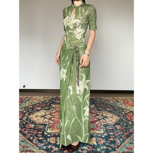 Nouvelle Robe Cheongsam Ajustée et Amincissante à Col Montant, Style Chinois, Série Florale, Motif Lys <span class=keywords><strong>Sauvage</strong></span>, Double Face, Coupe Slim - Product Image 4