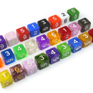 Venta al por mayor de fábrica: Dados D6 de acrílico de 16 mm, coloridos, personalizados, con números en ángulo recto, para juegos educativos. - Product Image 1