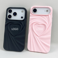 Coque de téléphone 3D Heart TPU Luxury Phone case pour iPhone 17 Pro Max 16 15 14 13 12 Design plissé Antichoc Safe Protection Cover