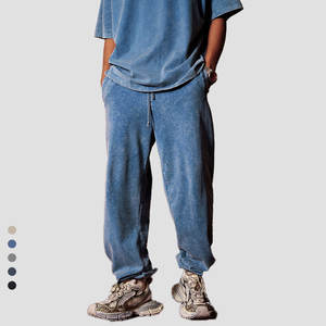 100% coton Vintage poids lourd lavé à l'acide pantalons de survêtement hiver uni français éponge pantalons de survêtement personnalisés - Product Image 1