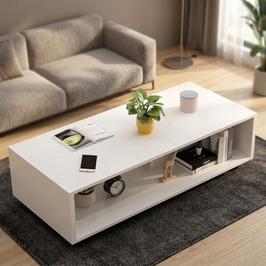 Mesa de centro de madera maciza para sala de estar con almacenamiento de estante de ruedas y diseño tradicional - Product Image 3
