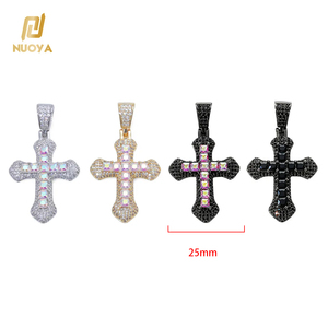 Perhiasan Hip Hop NUOYA, Liontin Salib CZ Berwarna-warni Model Baguette dengan Rantai Tali Baja Anti Karat untuk Pria dan Wanita - Product Image 6