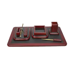 Cheap design leather office desktop set storage tray desk organizer set