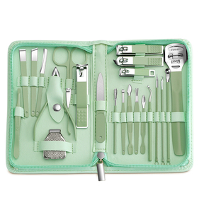 Juego de manicura y pedicura de acero inoxidable de 22 piezas en stock que incluye cortaúñas y estuche verde con cremallera, juego completo de herramientas para uñas - Product Image 2