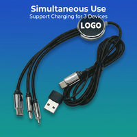 Câble de charge USB 3.2 Type-C en nylon tressé avec rétroéclairage LED, charge rapide, écologique, 12 mois, logo personnalisé, scanner multifonction