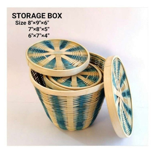 Boîte de rangement en bambou à bords arrondis avec couvercle, conteneur tressé polyvalent pour chambre, armoire, salle de bain, cuisine, table à manger - Product Image 3