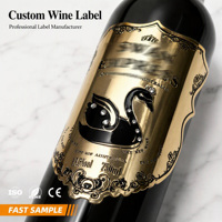Étiquette de bouteille de vin en métal gaufré personnalisée de luxe, autocollant en aluminium doré imperméable pour bouteille de whisky ou de liqueur haut de gamme