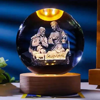 Boule de cristal LED religieuse chrétienne catholique pour communion, 6cm/8cm, lumineuse, gravée au laser 3D, faite à la main, personnalisable, Saint Cristal