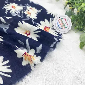 Vente en gros de rouleaux de gaze, tissu imprimé floral, crêpe double couche, tissu de gaze de coton imprimé, 100% coton, mousseline, tissu froissé