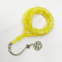 Künstliche Bernstein-Tasbih-Gebetsperlen aus Harz in zylindrischer Form, islamischer muslimischer Rosenkranz mit dekorativem Anhänger, mehrfarbige Optionen