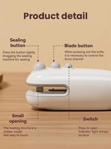 Wholesale Mini Bag Sealer With Cutter Magnetic USB Rechargeable Portable Snacks Food <b>Vacuum</b> Heat <b>Sealing</b> <b>Machine</b> Re-sealer - Product Image 4
