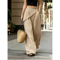 Pantalon large taille haute pour femme, coupe ample, couleur unie, design asymétrique, pantalon long décontracté