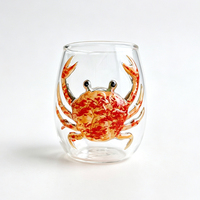 Gobelet isotherme en verre soufflé à la main à double paroi, motif crabe marin intégré, OEM d'usine, logo personnalisé