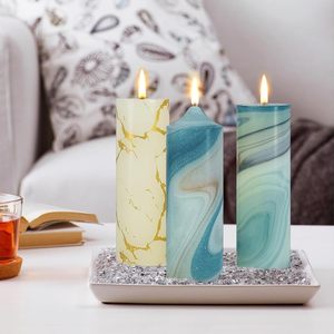 Clocher en marbre bleu Bougies de pilier non parfumées coniques de 6 pouces à la main Grandes bougies pour la décoration de la maison de vacances Noël Halloween - Product Image 4