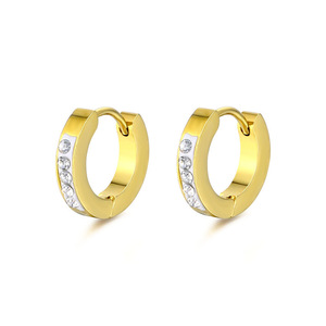 <b>Huggie</b> Earrings Round Zircon Stainless Steel For Men And Women Fashion Jewelry Black <b>Silver</b> Gold Color Available - Product Image 3