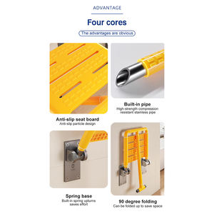 シャワーシート,壁に取り付けられた折りたたみ式折りたたみ式安全椅子ハンドル付き高齢者用入浴スツール用 - Product Image 2