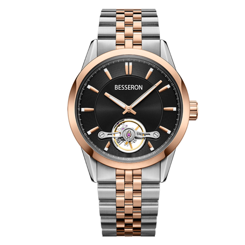 Rose gold case black dial