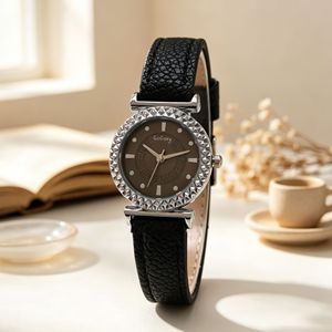 Elegante Reloj de Cuarzo Vintage para Mujer de Oficina, con Esfera Redonda con Patrón Griego, Bisel Dorado y Correa de Cuero, para Uso Diario, Casual y de Negocios - Product Image 4