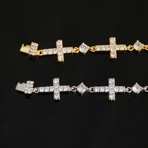 Luxury Gold Plated 5MM Iced Out <b>Chain</b> Bracelet Elastic Clasp Small <b>Cross</b> Design Bling Zircon Stones Fine Jewelry - Product Image 3