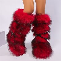 Nouvelles Bottes de Neige Y2K Audacieuses en Fausse Fourrure de Renard Mi-Mollet, Chaudes et Doublées, avec Ceinture à Rivets Style Européen/Américain, pour Femme – Collection Automne 2026
