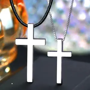 Minimalist Sterling Silver 925 Necklaces Jewelry Cross Pendant Couple Necklace For Women Men