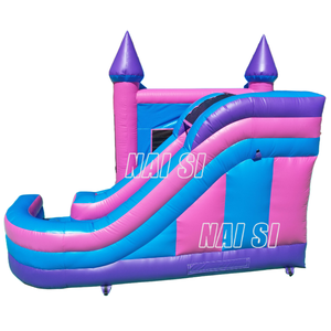 Château gonflable rose, violet et <span class=keywords><strong>bleu</strong></span>, château gonflable princesse, château gonflable extérieur, toboggan combiné sec pour fête commerciale - Product Image 3