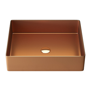 Lavabo <span class=keywords><strong>sur</strong></span> pied rectangulaire moderne en acier inoxydable or rose, lavabo artistique pour salle de bain, lavabo de <span class=keywords><strong>toilette</strong></span> d'hôtel, finition dorée de luxe léger - Product Image 2