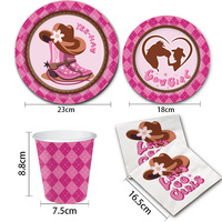 Cowboy thème fête fournitures rose assiettes en papier jetables serviettes tasses fille amour fête anniversaire décorations servir 24 ensemble de fête